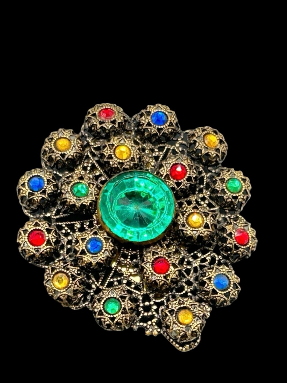Ornate Filigree Vintage Czech Glass Jeweled Dress Clip